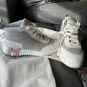 Hermes Goatskin Suede Mesh High Top Sneakers